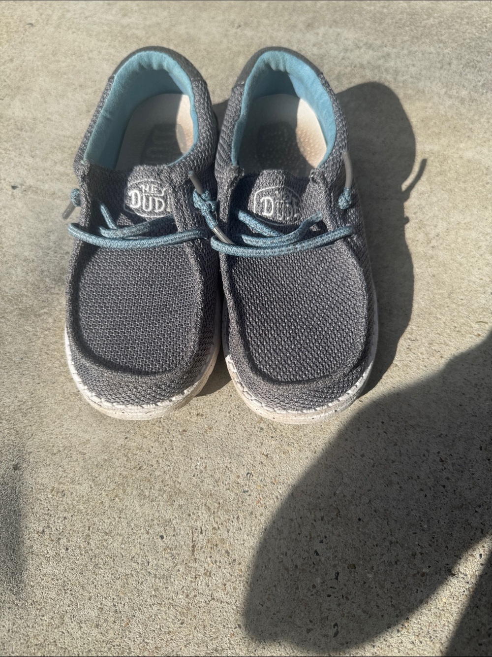 Hey Dude Kids Gray Slip-On Sneakers with Light Blue Trim
